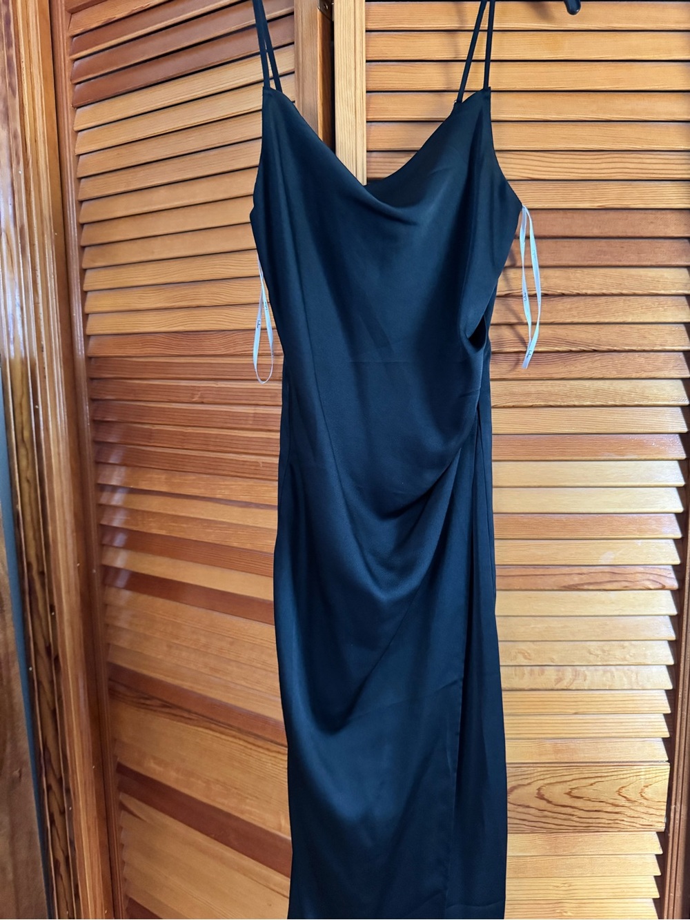 Lulu's Black Satin Cowl Midi Slip Dress